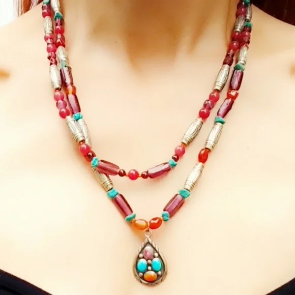 Vintage Signed Begay Navajo Turquoise, Multi-Gem Sterling Silver Necklace - Picture 4 of 8